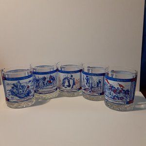 5 Cool Vintage 1976 Bicentennial Commemorative Whiskey Tumblers Bubble Bottoms